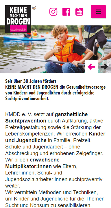 screenshot der mobile-homepage von Keine Macht den Drogen
